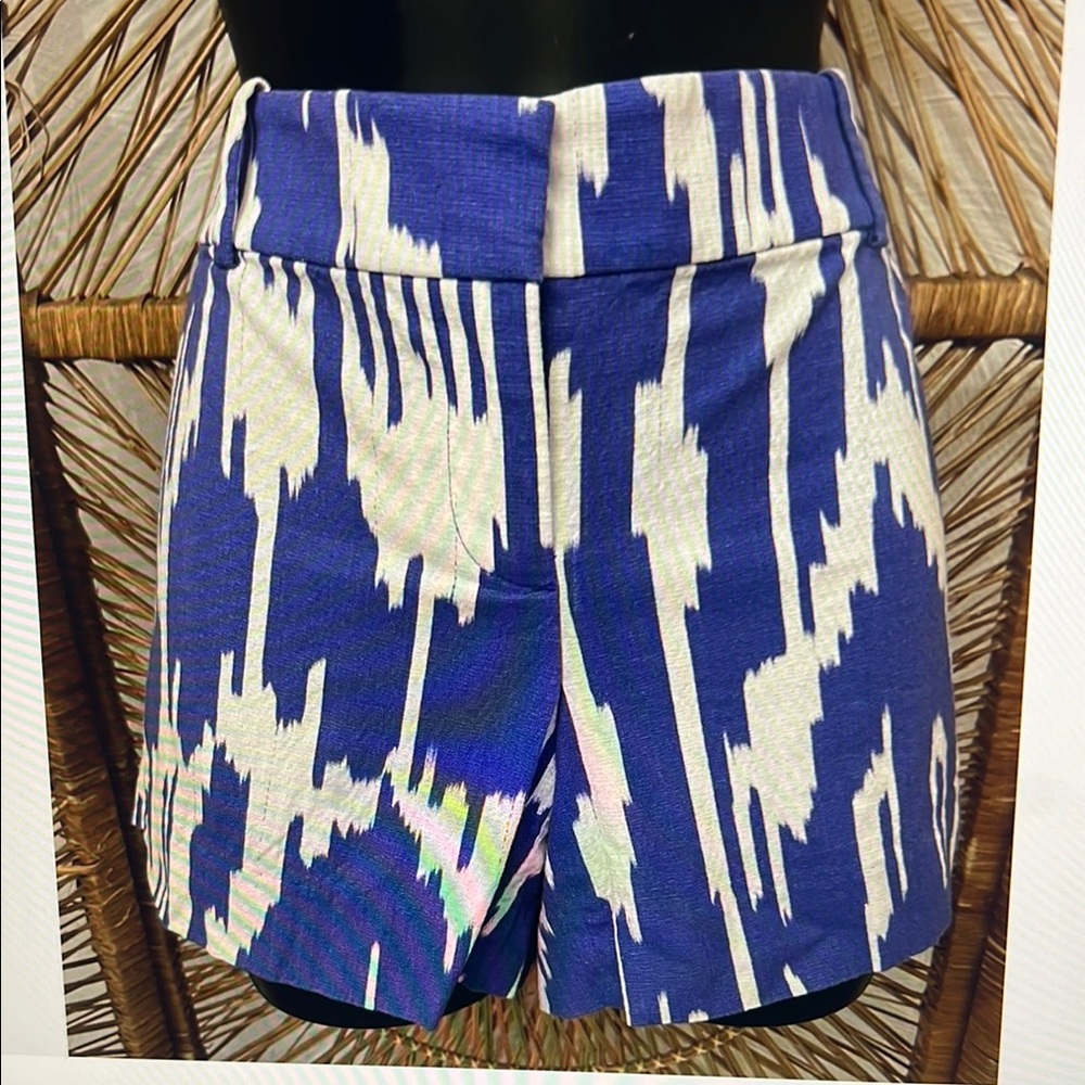 J. Crew High Waist purple and white ikat print cotton stretch shorts size 4